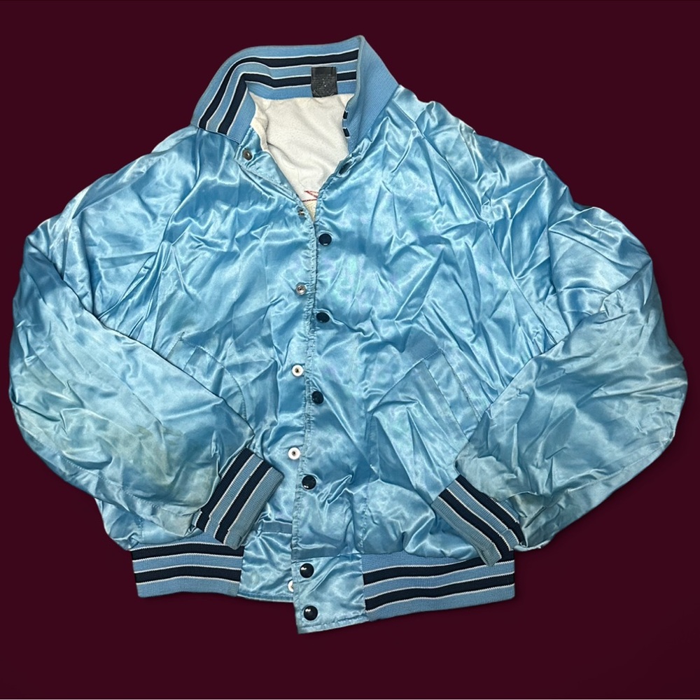 Sky Blue Satin Bomber Jacket